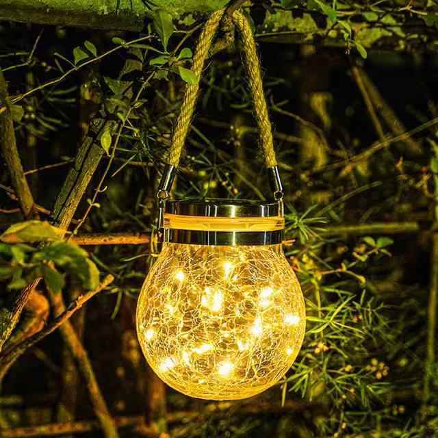 Christmas Dekorasyon LED Solar Glass Crackle Ball Hanging Lights